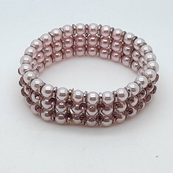 Gorgeous 6mm purple Glass pearl Multi-Strand with ab Stretch fashion Bracelets - Picture 3 of 4